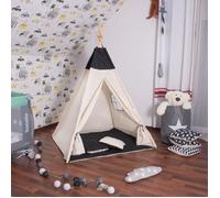 Tipi tente pour enfant en coton SPRINGOS - Noir - 160x120x100 cm - 2 coussins inclus