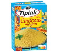 TIPIAK - Couscous Grain Moyen - 100% Semoule de Blé Dur · Prêt en 4min - la boite de 1 kg - Le Lot De 4