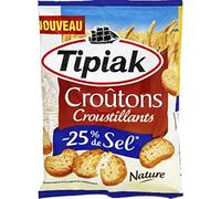 Tipiak Croûtons croustillants nature, - 25% de sel - Le sachet de 80g