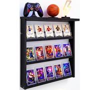TIPSYTREE Étagère murale pour cartes de sport à 3 niveaux, présentoir mural pour cartes à collectionner PSA, collection de cartes de baseball et Pokémon