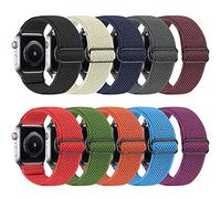 Tiptops Lot de 10 bracelets de montre élastiques compatibles avec Apple Watch 38 mm, 40 mm, 41 mm, 42 mm, 44 mm, 45 mm, 49 mm, longueur réglable, bracelet de montre de sport en nylon extensible