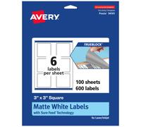 tiquettes carr es blanches mates Avery TrueBlock pour emballage 7,6 x 7,6 cm, 600 tiquettes, impression jusqu'au bord, imprimables au laser/jet