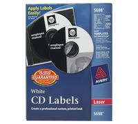 tiquettes CD Avery pour imprimantes laser, blanches, 100 tiquettes de disque et 200 tiquettes de dos (5698)