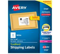 tiquettes d'exp dition imprimables Avery avec syst me Sure Feed 3-1/3"" x 4"" blanches, 600 tiquettes postales vierges (5164)