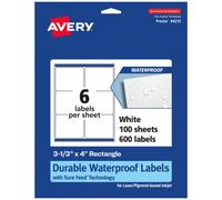 tiquettes du rectangle impermable Avery Durable Technologie d'alimentation sre 3-1 / 3 """" x 4 """" 600 Huile totale et laser impermable l'hui