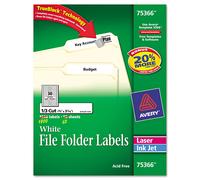 tiquettes permanentes pour dossiers Avery 75366 TrueBlock, jet d'encre/laser, blanches, 1 800/bo te