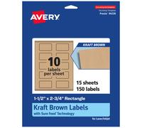tiquettes rectangulaires Avery Kraft Brown avec Sure Feed 1,5"" x 2,75"" 150 tiquettes Kraft Brown imprimables jusqu'au bord, laser/jet d'encre