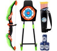 Tir a l Arc Enfant, Arc et Fleches Enfant, Tir a l'arc, Jeu Exterieur | avec Lumière LED, 1 Arc, 10 Flèches à Ventouse, 1 Cible Debout, 1 Carquois, 3 Pots Cibles, Intérieur Jeux Exterieur Enfant