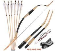 Tir à l'arc Arc Long Traditionnel 20-35LBS Arc en Bois Fait à la Main Arc de Chasse Arc recourbé Arc Mongol Arc d'équitation Arc de Sport Adultes (35LBS)