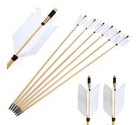 Tir à l'arc Flèche en Bois Traditionnel Flu-Flu Flèches 32 Pouces Flèches Grippe-Grippe Flèches de Chasse avec 4 Plumes Naturelles pour la Chasse au Petit Gibier (Blanc, 6pcs)