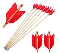 Tir à l'arc Flèche en Bois Traditionnel Flu-Flu Flèches 32 Pouces Flèches Grippe-Grippe Flèches de Chasse avec 4 Plumes Naturelles pour la Chasse au Petit Gibier (Rouge, 6pcs)