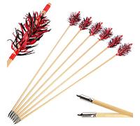 Tir à l'arc Flèche en Bois Traditionnel Flu-Flu Flèches 32 pouces Flèches Grippe-Grippe Flèches de Chasse avec Enveloppement Spirale Plumes Naturelles pour la Chasse au Petit Gibier (Couleur 2, 12pcs)