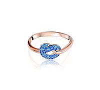 Tiramisu | Bague “Nœud" en Argent Sterling 925 Plaqué Or Rose Avec Zircons Cubiques | Petit Bijou pour Fille/Femme | Taille Ajustable | Pierres Bleues | Cadeau Spécial Élégant | Sans Nickel