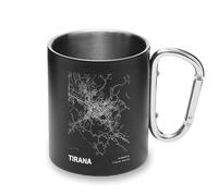 Tirana Tasse en métal avec poignée mousqueton Motif carte de la ville de l'Albanie