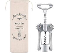 Tire-Bouchon à ailettes, décapsuleur avec son étui en coton. Qualité Hôtelière et restauration.Tire Bouchon à levier pour ouverture facile de bouteilles de vin (Silver)