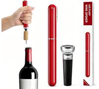 Tire Bouchon à Air Comprimé, Décapsuleur avec Coupe-Capsule, Bouchon | Ouvre vin Portable en 7S Cork Pops Out, Forme D'aiguille pour Tous les Types de Bouchons - Rouge