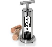 AdHoc Champ Tire-bouchon avec support, tire-bouchon à vin, décapsuleur, acier inoxydable, plastique, argent, H : 16 cm, KÜ40