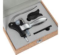 Tire-bouchon dans une boîte en bois beige, chromé et noir 23 x 18,5 x 7 cm