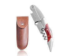 Tire-bouchon de serveur en acier inoxydable et bois de rose de qualité supérieure, ouvre-vin 3-en-1 en acier inoxydable robuste et robuste, manche en bois véritable avec coupe-papier (B-Colored wood)