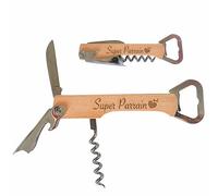 Tire-Bouchon & Décapsuleur 3 en 1 - Cadeau pour Parrain - Ouvre-Bouteille Vin & Bière - Gravé « Super Parrain » - Limonadier Multifonction en Bois
