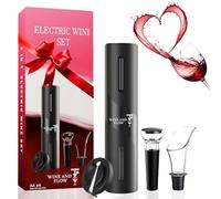 Tire bouchon electrique 4 en 1 à piles Wine and Flow - Idee cadeau premium amateur ou professionnel du vin - Coffret cadeau Saint Valentin Ouvre Bouteille Electrique - Accessoire vin et tire bouchon