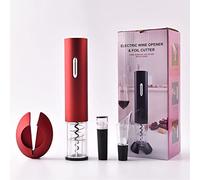 Tire-bouchon électrique 4 en 1, décapsuleur automatique avec décapsuleur, coupe-capsule, bec verseur à vin, bouchon sous vide, décapsuleur à piles (rouge)