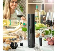 InnovaGoods - Tire-bouchon Électrique 4 en 1, Design Élégant et Moderne, Facile à Utiliser, Ensemble d'Accessoires pour Vin, Noir, Médiano, ABS