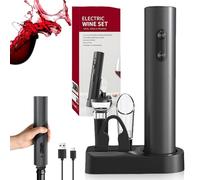 Tire Bouchon Électrique Rechargeable 6 en 1 Ouvre Bouteille Électrique avec Coupe-Capsule Aérateur de Vin Bouchon Sous Vide Verseur Cadeau pour Amateurs de Vin Coffret Cadeau Maison