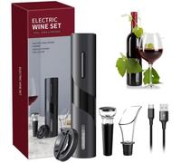 Tire-Bouchon Électrique , Set Cadeau Ouvre-Vin avec Tire-Bouchon Rechargeable, Coupe-Capsule, Bec Verseur à vin et Bouchon