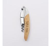 Tire-bouchon en Bois Gravé "Super Papa", 12 x 5,3 cm, Décapsuleur Sommelier