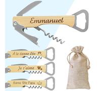Tire-bouchon personnalisé - Limonadier personnalisable - Décapsuleur - Prénom gravé - Tire-bouchon sommelier bois et acier inoxydable - Idée cadeau homme, papa, fête des pères (Modèle Prénom)
