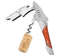 Tire-bouchon Premium Waiters Friend en acier inoxydable avec poignée en bois naturel, mécanisme à levier en 2 étapes pour déboucher facilement, comprend un coupe-capsule dentelé, idéal pour les bars