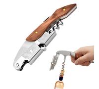 Tire-bouchon Sommelier Serveur Professionnel 3 en 1 en Bois de Séquoia et Acier Inoxydable - Couteau de Sommelier avec Double Levier et Coupe-Capsule - Ouvre Bouteille Vin pour Bar et Restaurant