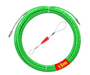 Tire Fil électriques 15M en Polyester Kit rétractable d’Installation pour la Pose de Câbles avec Ressort de Guidage, Diamètre 4,5 mm, Vert