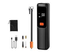 Tire Inflator - 2.17x8.58 inches Portable Air Pump for Quick Inflation, Accurate Pressure with Digital Gauge Function, Electric Tool for Car Motorcycle, Bike Balls, Black Authentic Abs, Storage Bag