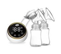 Tire-lait électrique double, tire-lait d'allaitement avec 2 biberons de 150 ml, 3 modes et 9 niveaux réglables, faible bruit, anti-reflux, écran LED rechargeable