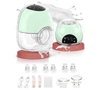 Tire lait électrique main libre, 2 Packs Complet avec Écran Tactile 4 Modes 12 Niveaux Portable Silencieux 45dB Double Pompe Allaitement Tire lait main libre (Vert, Nouveau)