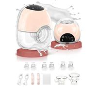 Tire lait électrique main libre, 2 Packs Complet avec Écran Tactile 4 Modes 12 Niveaux Portable Silencieux 45dB Double Pompe Allaitement Tire lait main libre (Rose)