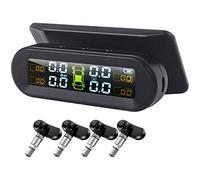 Tire Pressure Monitor Tire Pressure Monitoring System TPMS Solar Power Wireless Car Alarm System with 4 External Sensors LCD Real-Time Display Pressure Temperature Alerts Ensure Safe Driving