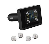 Tire Pressure Sensor Solar Power Tire Pressure Monitoring System Wireless TPMS Monitor with 4 External Sensors Temperature and Pressure LCD Display Real-Time Alarm Function