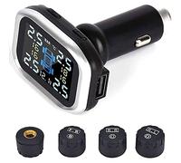 Tire Pressure Sensor Tire Pressure Monitoring System - Full-Color Screen Design with 4 Advanced External Tmps Sensor Cigarette Lighter Plug Temperature and Pressure LCD Display Real-Time Alarm Func