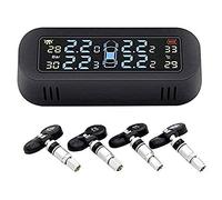 Tire Pressure Sensor Wireless Solar Power TPMS Tire Pressure Monitoring System with 4 Built-in Sensor and LCD Display Auto Alarm Real-Time Display Temperature Pressure for Car SUV Sedan RV