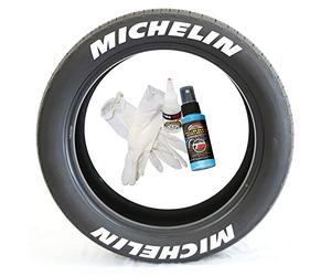 Tire Stickers Michelin - Accessoire d'appoint pour Le Marquage des Pneus - Kit De Bricolage avec Colle & Nettoyant / 14-16 inch Wheels / 1.25 inches/White / 4 Pack