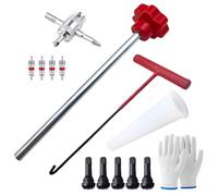 Tire Valve Stem Tool - 13x Core Removal Kit, 4 Way Remover, Single Head Installer for Maintenance, Steel Construction | with Compact Design Easy Spool and Installation