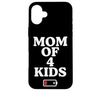 Tired Mom of 4 Kids Mother of Four Children Low Battery Coque pour iPhone 16 Plus
