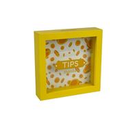 Tirelire à Cadre décoratif, Jaune, 16 x 16 cm, Design avec pièces et Inscription Tips