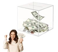Tirelire à ne pas ouvrir, 12×12×12 cm Acrylique Transparente Tirelire pour billets et pièces de monnaie pour adultes et enfants