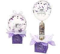 Tirelire à Tirer pour Cadeau en Espèces, Drôle Ensemble Coffret Surprise Joyeux Anniversaire avec Support de Ballons en Ballons Tirelire d'Anniversaire pour Petite Amie et Femme (Violet)