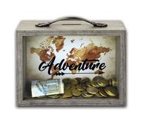 Tirelire - Adventure - Mappemonde - Bois - Vintage - 6,5x21 cm