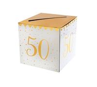 Tirelire anniversaire blanche et or 50ans (x1) REF/6186